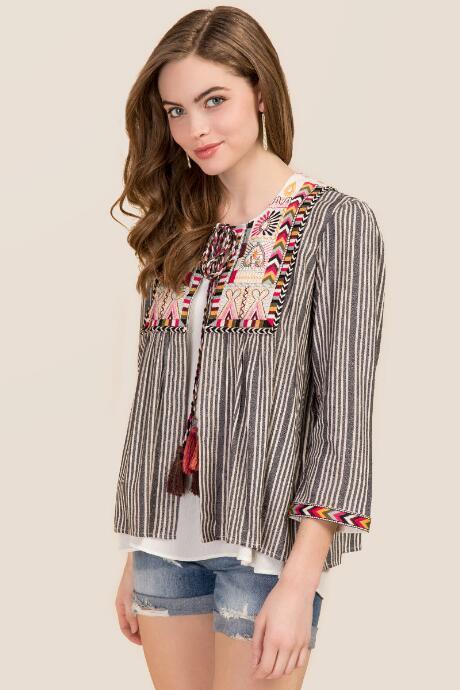 Mi Ami Kyrah Embroidered Kimono Jacket - Navy
