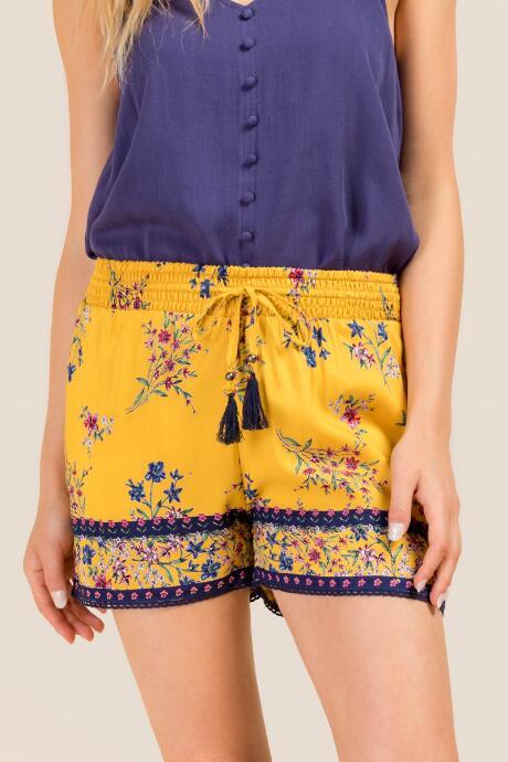 Francesca's Georgiana Contrast Tie Waist Soft Shorts - Marigold