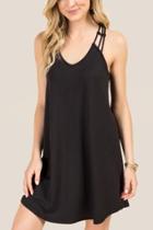 Francesca's Keira Web Back Knit Shift Dress - Black