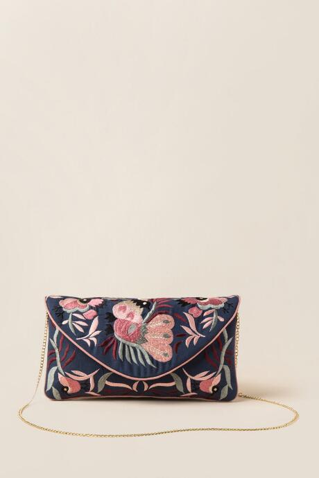 Francesca's Haven Multi-colored Embroidered Crossbody Clutch - Navy