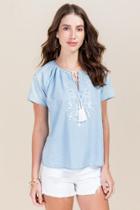 Blue Rain Cloe Embroidered Peasant Top - Lite