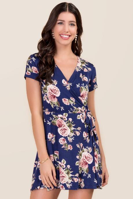 Alya Darla Floral Wrap Dress - Navy