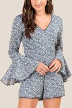 Francesca's Maggie Bell Sleeve Floral Romper - Dark Teal