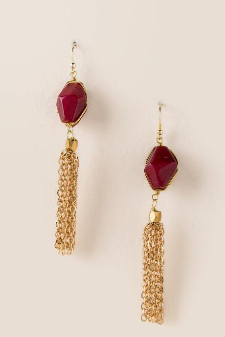 Francesca's Sarah Natural Stone Tassel Earring - Burgundy