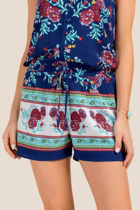 Francesca's Priscilla Floral Soft Shorts - Navy