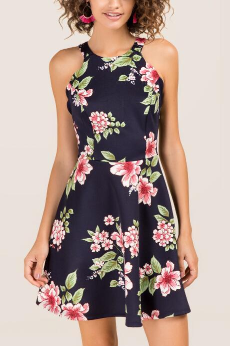 Francesca Inchess Alora Scalloped Fit And Flare Dress - Navy