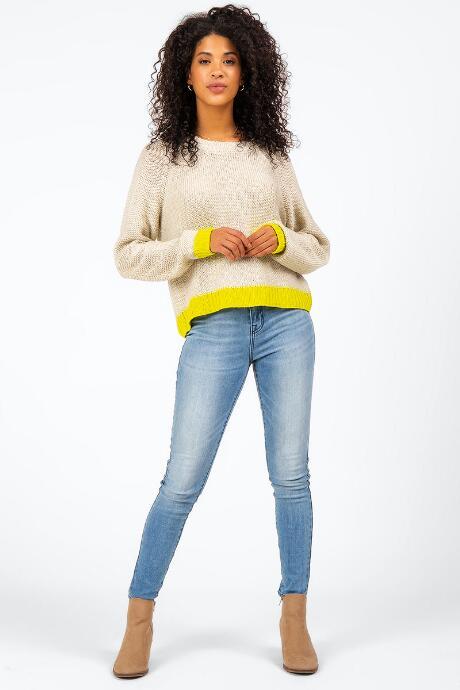 Francesca's Dania Neon Border Sweater - Taupe