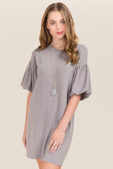Ayla Maira Poof Sleeve Sweatshirt Dress - Gray