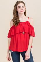 Lush Cold Shoulder Ruffle Blouse - Red
