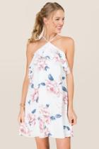 Mi Ami Carmella Y Neck Floral Dress - White