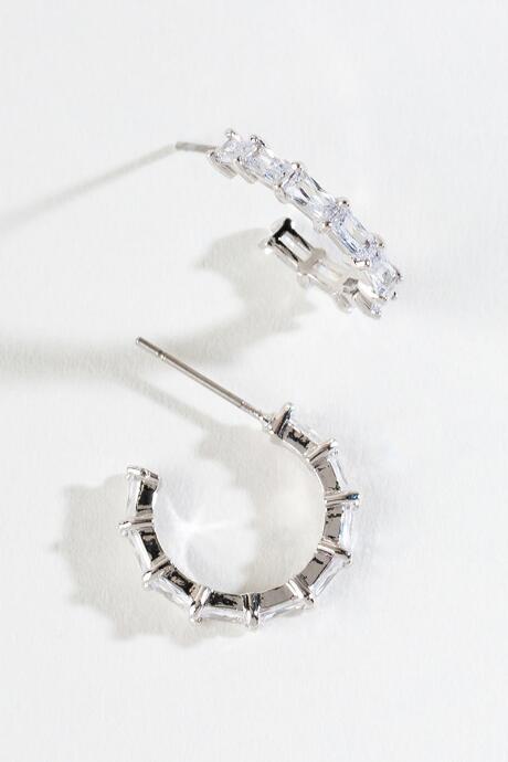 Francesca's Presley Cz Baguette Huggie Hoops - Crystal