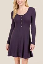 Francesca's Lilian Long Sleeve Knit Dress - Purple