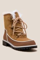 Mia Misha Fur Trim Lace Up Boot - Tan