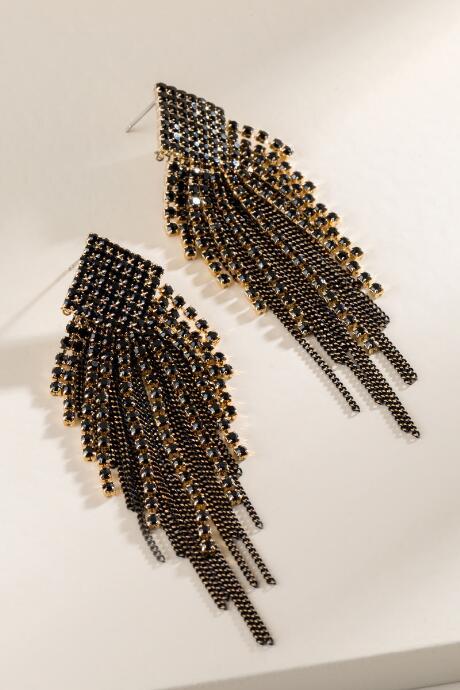 Francesca's Kassidy Cupchain Fringe Drop Earrings - Black