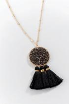 Francesca's Mary Beaded Tassel Pendant Necklace - Black