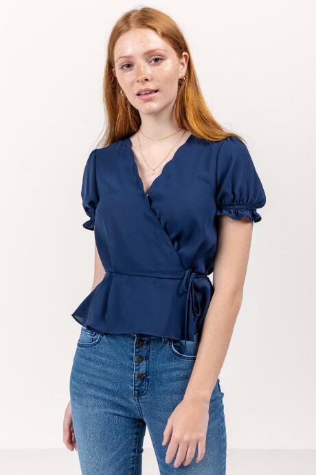 Francesca's Gracie Scalloped Edge Blouse - Navy