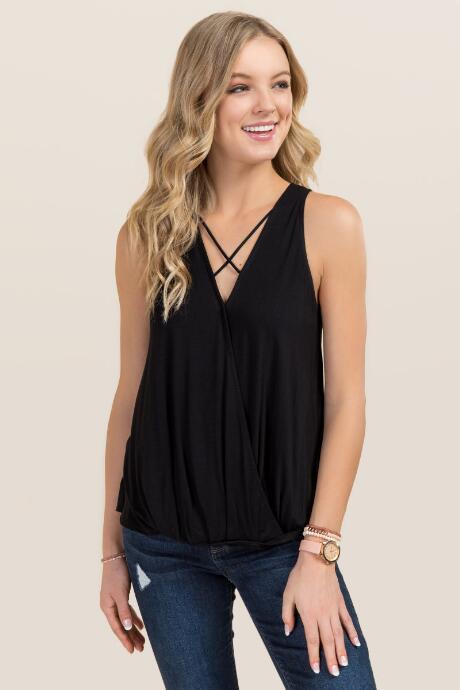 Alya Maggie Surplus X Neck Knit Top - Black