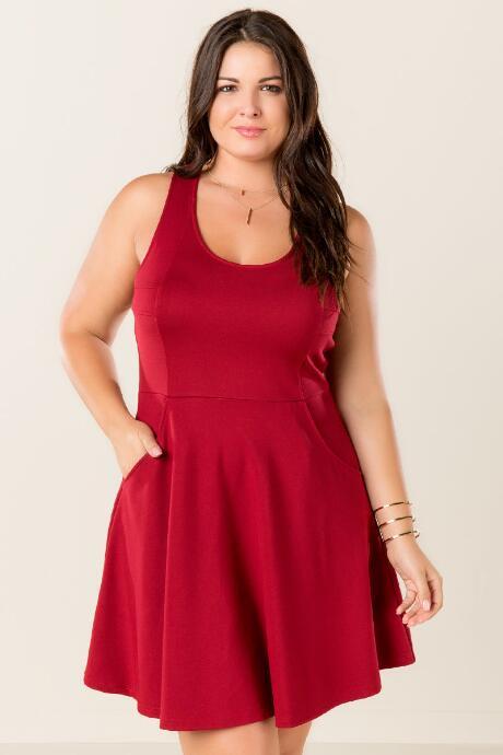 Alya Plus Size Vonda Solid Dress - Burgundy