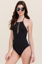 Francescas Gina Lace Up One Piece Swimsuit - Black