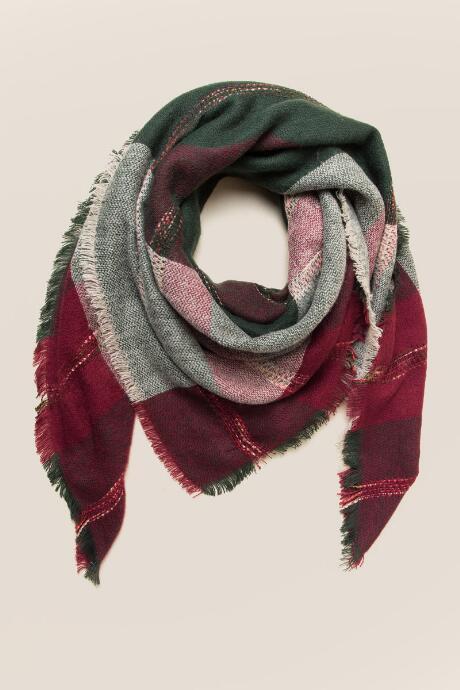 Francesca's Wendy Square Plaid Scarf - Burgundy