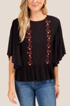 Francesca's Evelyn Embroidered Peplum Blouse - Black