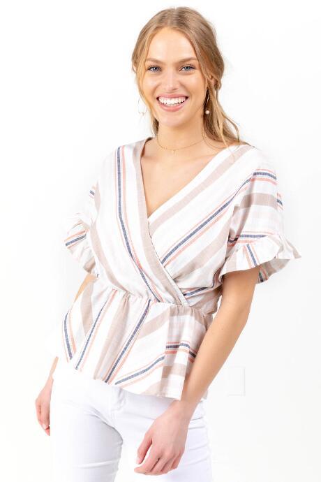 Francesca's Blake Striped Peplum Top - Ivory