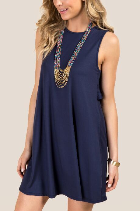 Francesca Inchess Manon Sleeveless Ruffle Back Knit Dress - Navy