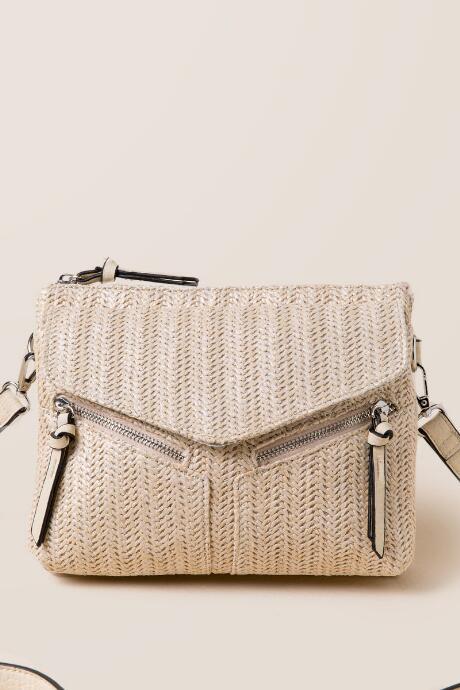 Francescas Sofie Straw Zip Crossbody - Ivory