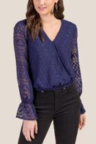 Francesca Inchess Nala Burnout Flounce Sleeve Blouse - Navy