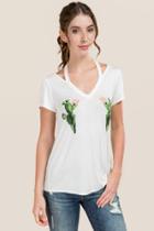 Alya Makenzie Cactus Cut Out Graphic Tee - White