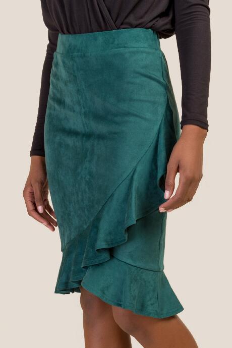 Francesca's Lily Ruffle Wrap Pencil Skirt - Forest