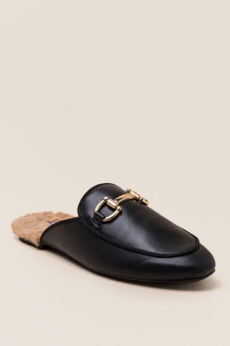 Xoxo Patrixia Fur Trim Mule - Black