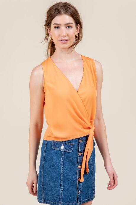 Francesca's Bailey Side Tie Tank Top - Tangerine