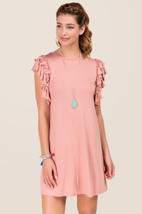 Alya Jaime Ruffle Sleeve Shift Dress - Rose