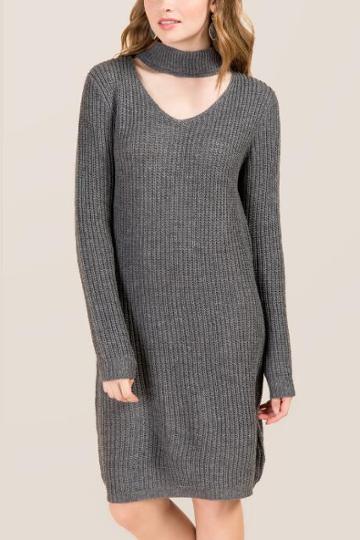 Alya Fawn Gigi Neck Sweater Dress - Gray