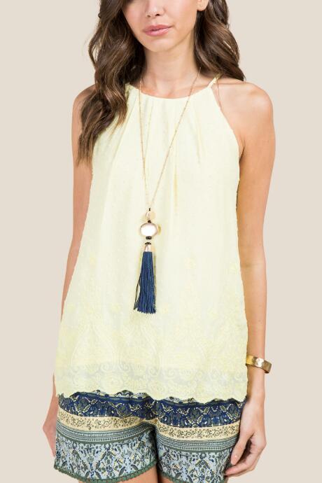 Francesca's Pandita Embroidered Swiss Dot Top - Lemonade