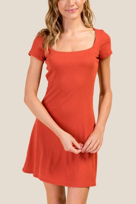 Francesca's Selena Square Neck Knit Dress - Cinnamon