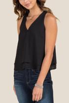 Francesca Inchess Linden V-neck Double Layer Sleeveless Tank - Black