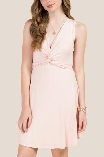 Francesca's Jordan V-neck Twist Front Knit Dress - Blush
