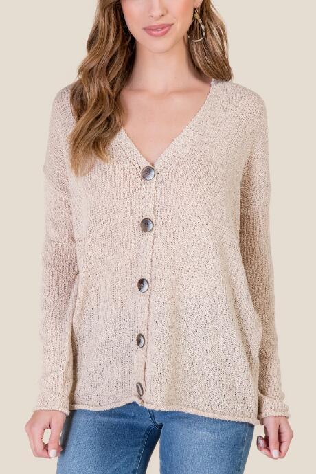 Francesca's Lauren Knit Button Down Cardigan - Sand