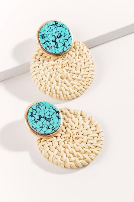 Francesca's Mya Ratan Circle Earrings - Turquoise