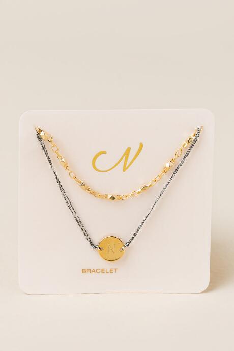 Francesca's N Initial Coin Pull Tie Bracelet - Gold