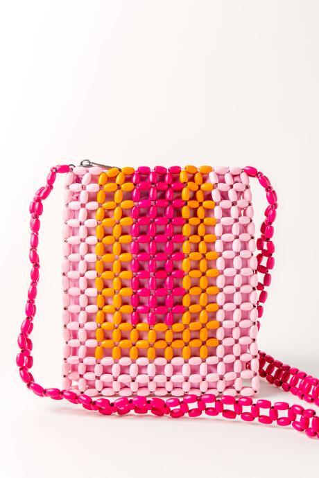 Francesca's Multi Color Beaded Crossbody - Pink