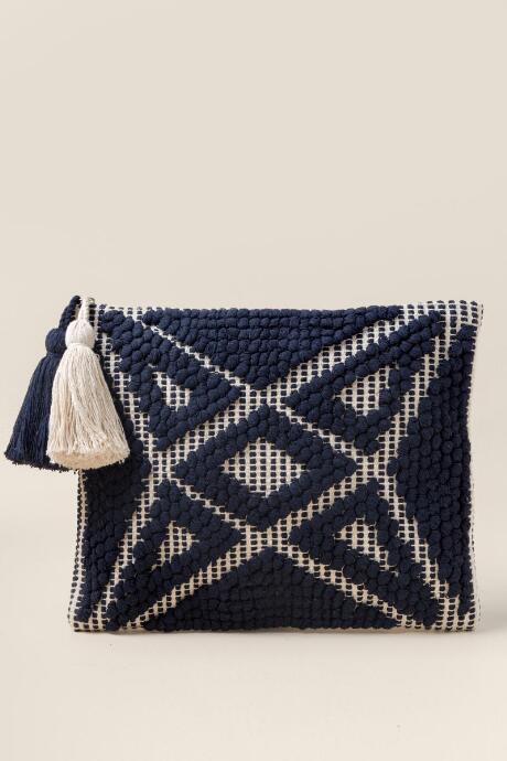 Francesca's Bessie Handloom Fabric Clutch In Navy - Navy