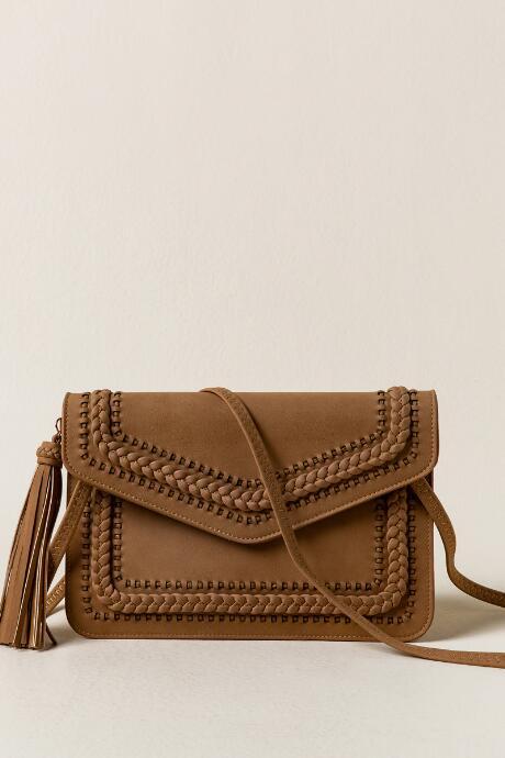 Francesca's Jayne Whipstitch Clutch Crossbody - Tan