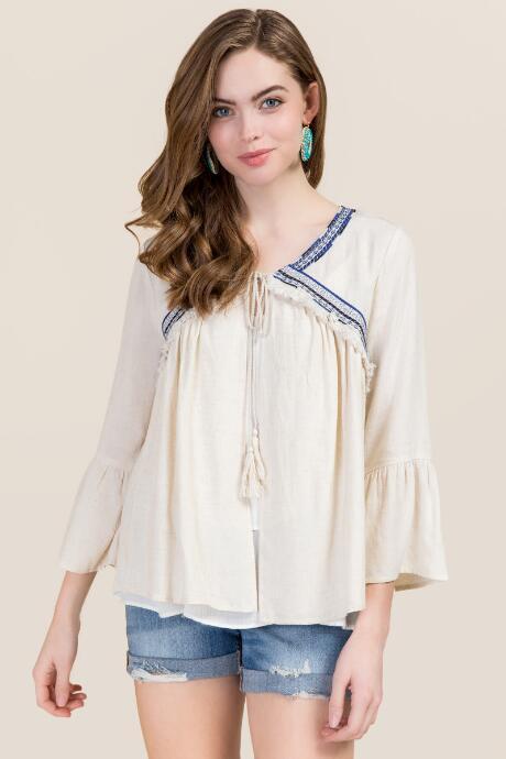 Mi Ami Rebekah Embroidered Kimono Jacket - Ivory