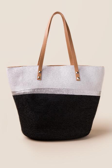 Francesca's Marcy Colorblock Beach Tote - Black