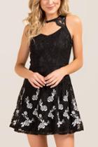 Francesca Inchess Lissie Floral Embroidered Hem A-line Dress - Black