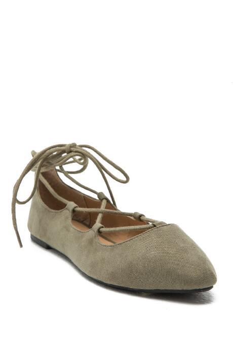 Francescas Farah Lace-up Ballerina Flat - Olive