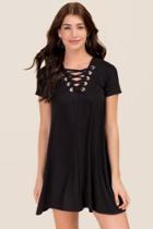 Francesca's Lydia Lattice Shift Dress - Black